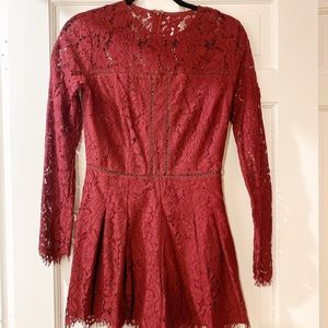 "Mustard seed" Burgundy lace shorts/long sleeve romper
